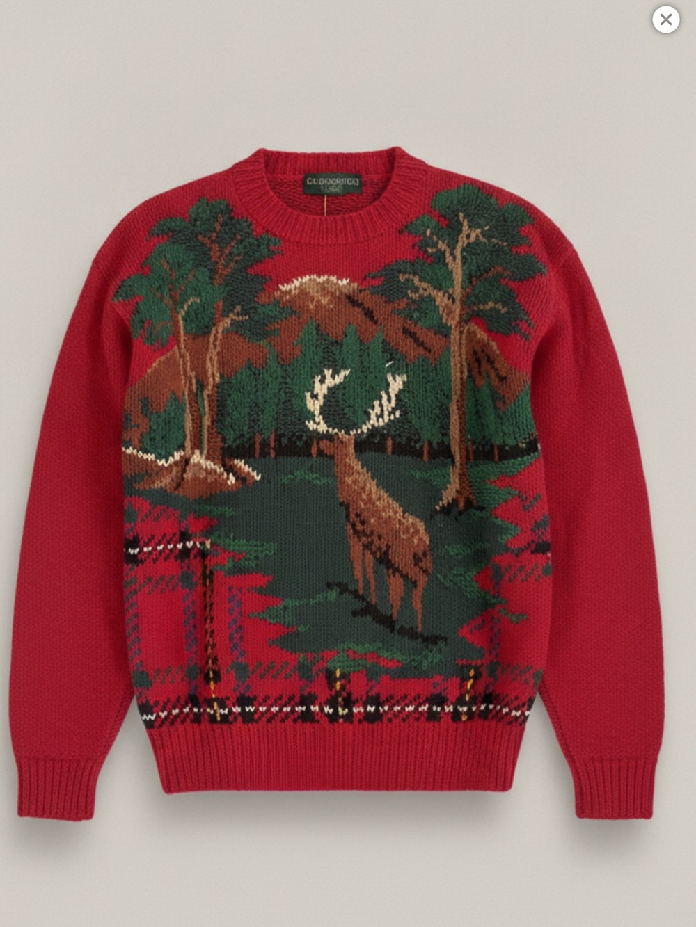 Bushwhacker Intarsia Knit Sweater vintage Plaid Outdoor Deer